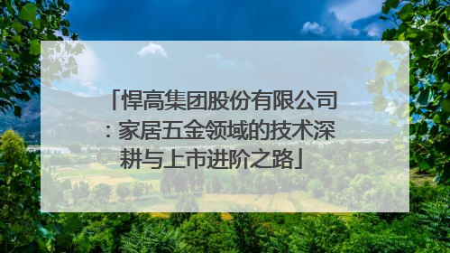 悍高集团股份有限公司：家居五金领域的技术深耕与上市进阶之路