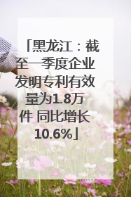 黑龙江：截至一季度企业发明专利有效量为1.8万件 同比增长10.6%